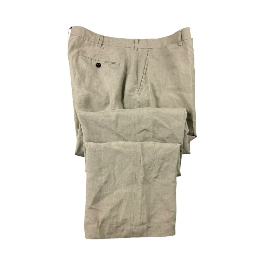 Polo Ralph Lauren Vtg Taupe Brown Flat Front Linen Silk Trouser Pants 36x34 Unf